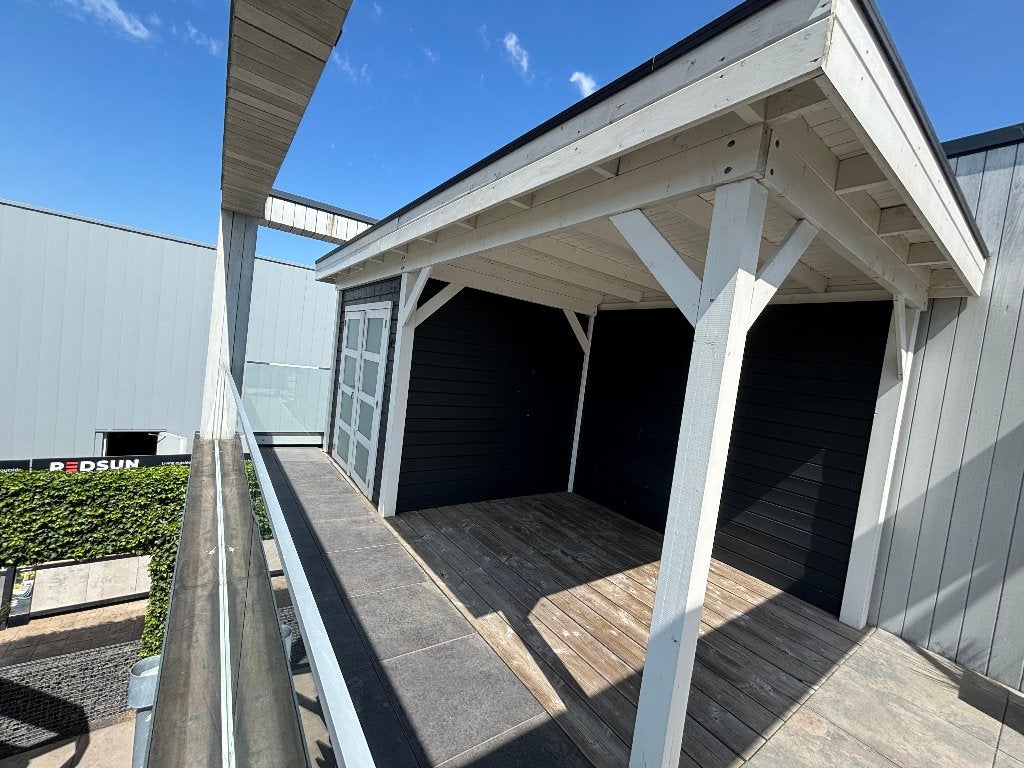 Topvision Hillhout tuinhuis met overkapping 550x250cm, Tuin en Terras, Ophalen, Gebruikt, Tuinhuis, 250 tot 500 cm