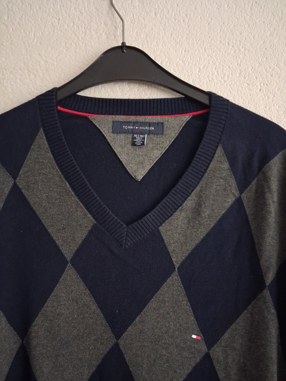 Tommy Hilfiger Argyle V-hals Trui - Maat 3XL/3XGT, Blauw, Tommy Hilfiger, Overige maten, Ophalen of Verzenden