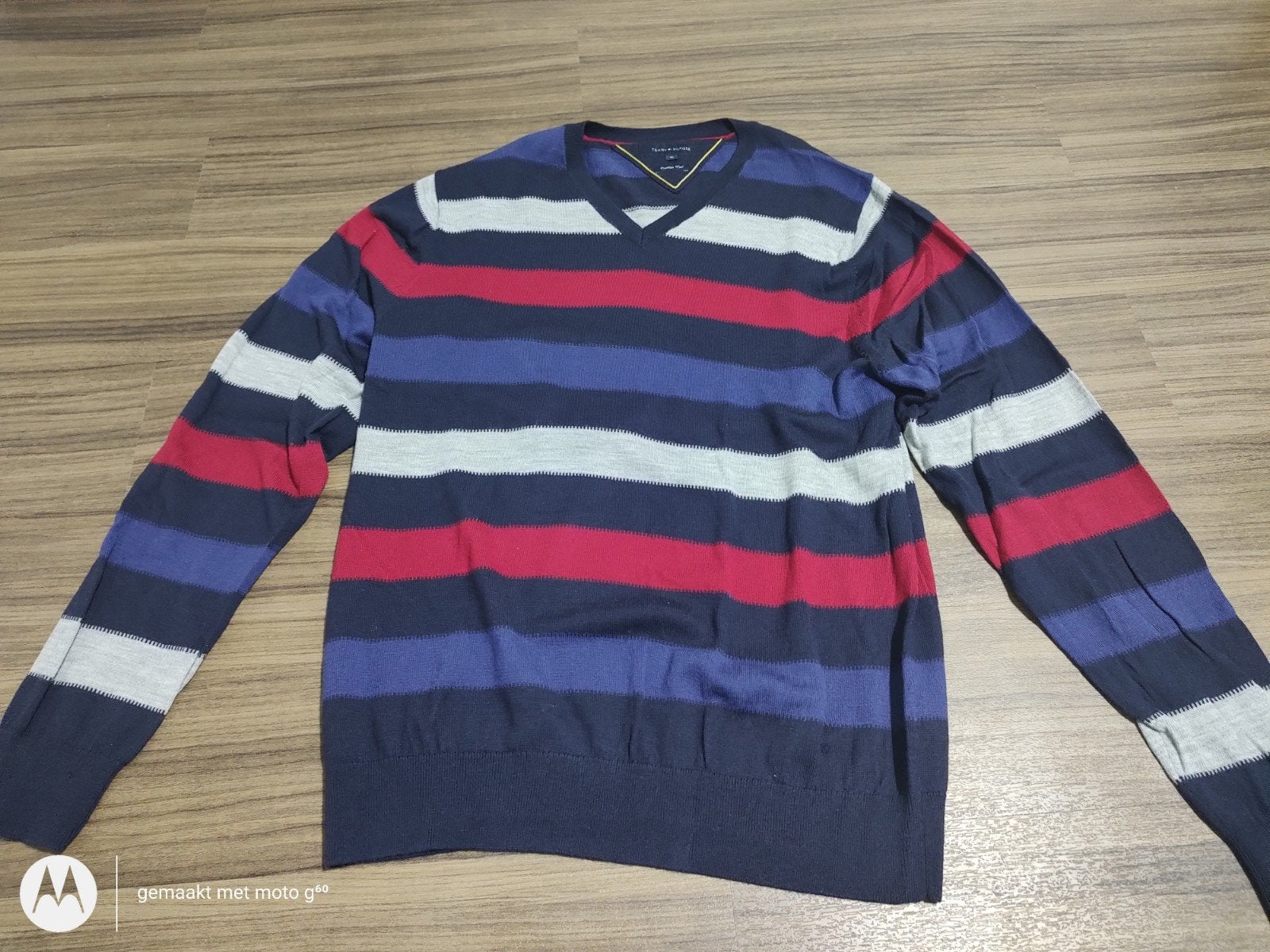 Tommy Hilfiger Heren Wol Trui Maat XL Gestreepte V-hals, Ophalen of Verzenden