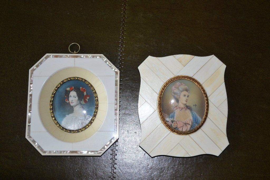 Miniaturen Portretten schilderijen Parelmoer/Been, Ophalen of Verzenden