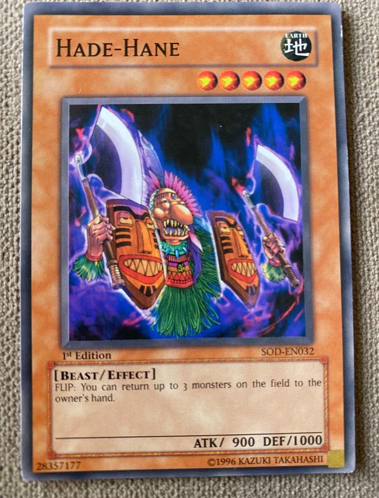 Yu-Gi-Oh! Hade-Hane SOD 1st Edition Old US Print !, Ophalen of Verzenden, Zo goed als nieuw, Losse kaart