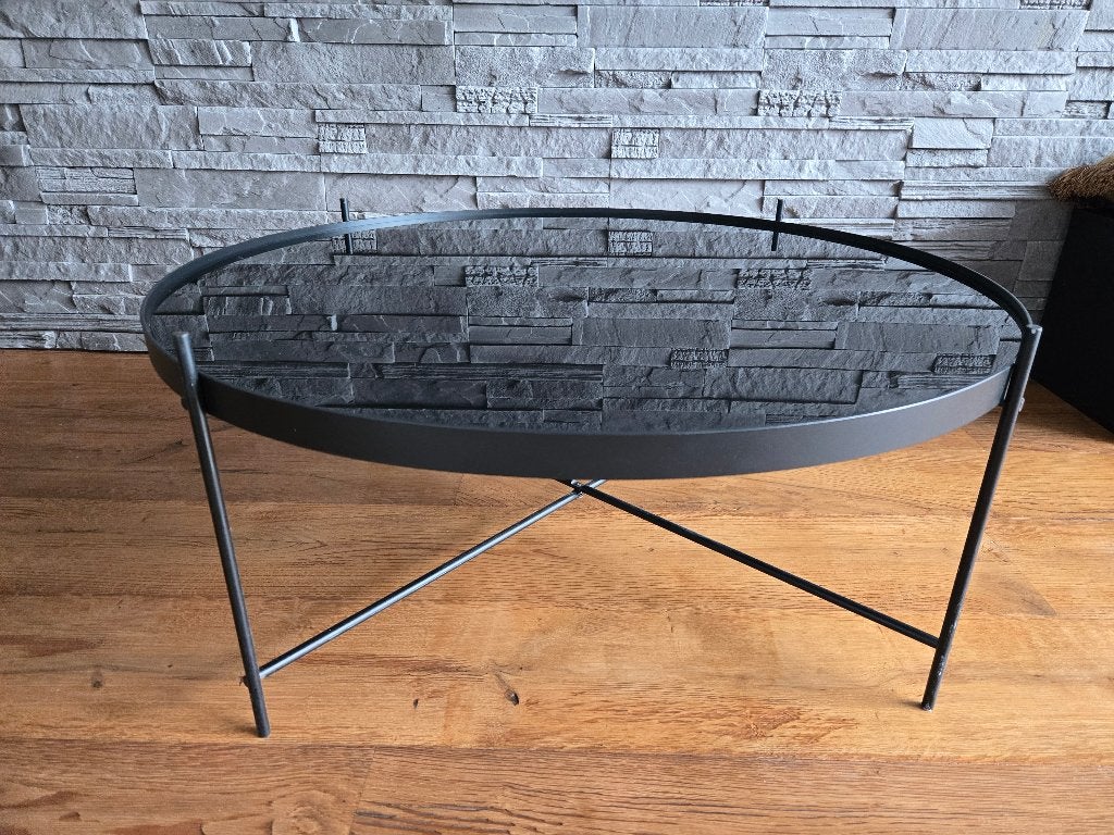 Bijzettafel Rond 82,5 cm Glas/ Metaal Zwart, Huis en Inrichting, Rond, 75 cm of meer, Modern, Ophalen