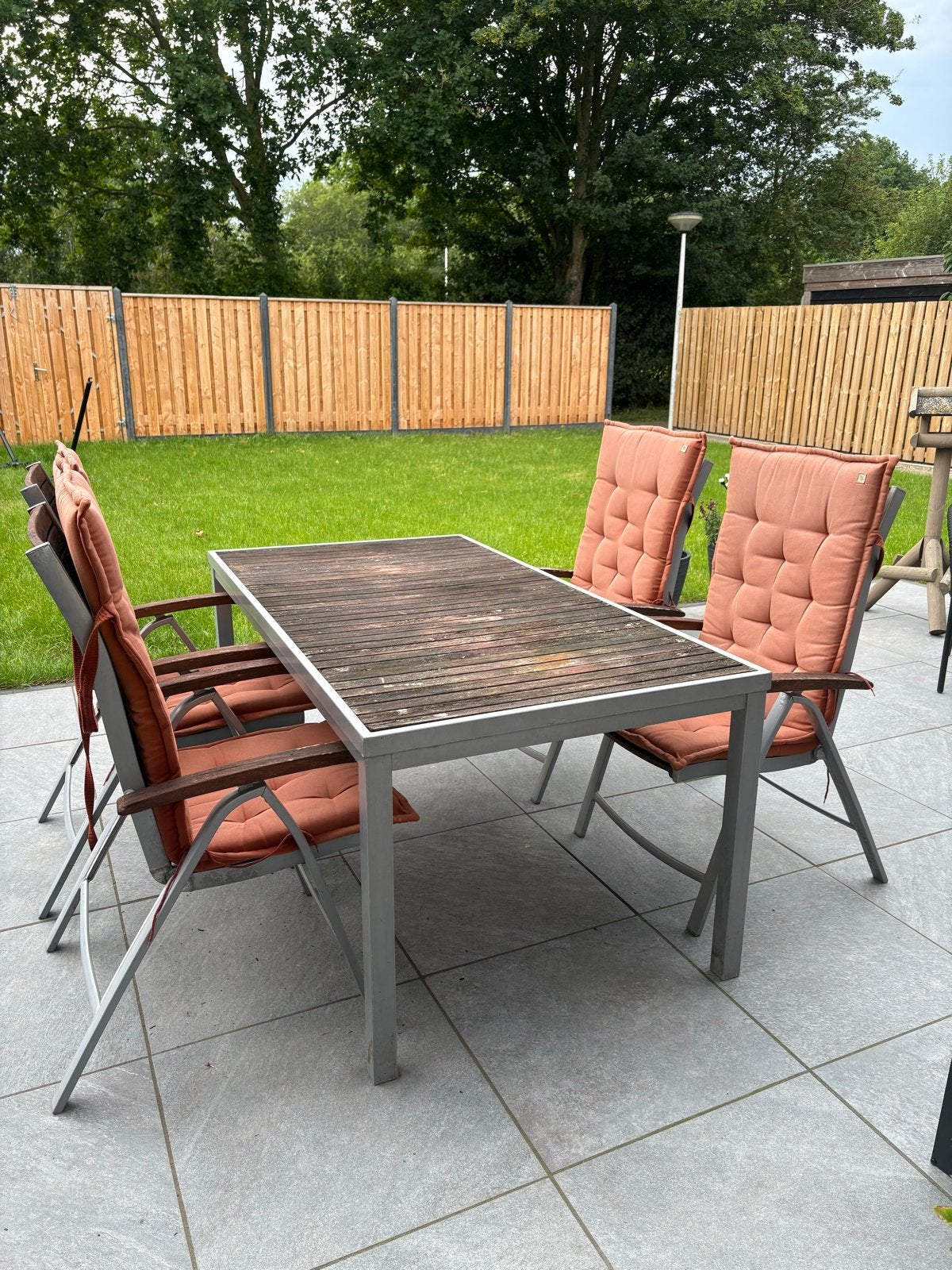 Tuinset met 4 stoelen incl stoelkussens, Ophalen, 4 zitplaatsen, Gebruikt, Eettafel