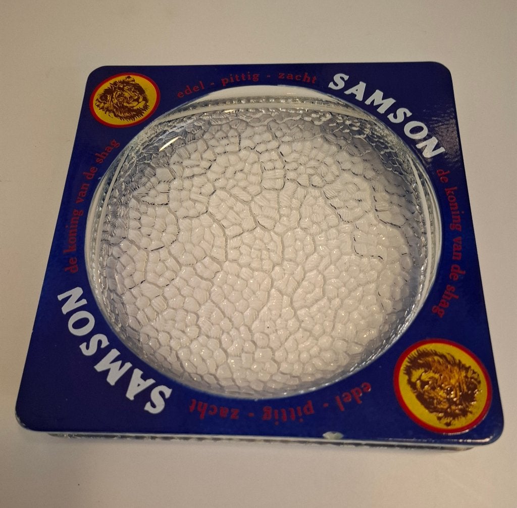 Samson asbak glas circa 20x20 cm, Verzamelen, Ophalen of Verzenden, Zo goed als nieuw, Sigarenbandjes