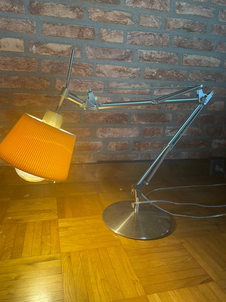 Verstelbare vintage bureaulamp/tafellamp met stoffen kap, Ophalen, Gebruikt, Metaal
