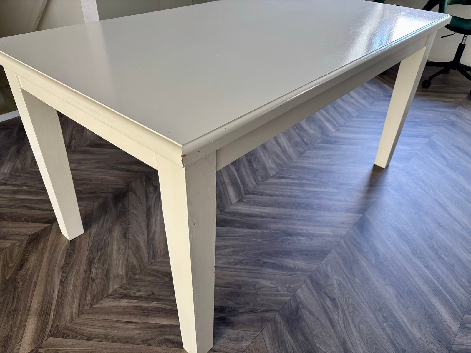 Off-white eettafel 160x90x80 cm met klassieke tassenhaak, Ophalen, Gebruikt, 50 tot 100 cm, 150 tot 200 cm