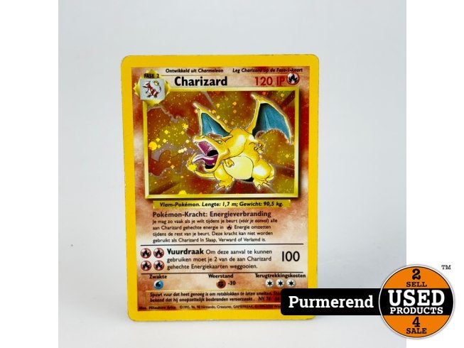 TCG Charizard BS 4 NL LP in Toploader, Zo goed als nieuw