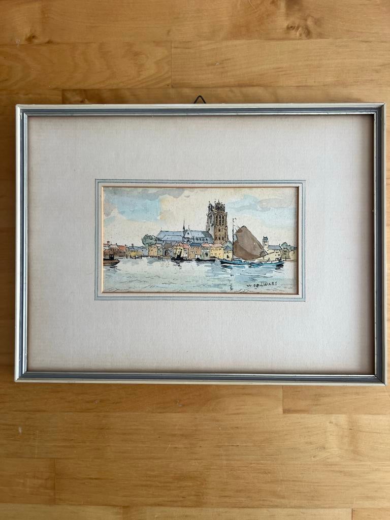 Willem Zwart Aquarel - Gezicht op Dordrecht, Antiek en Kunst, Ophalen of Verzenden