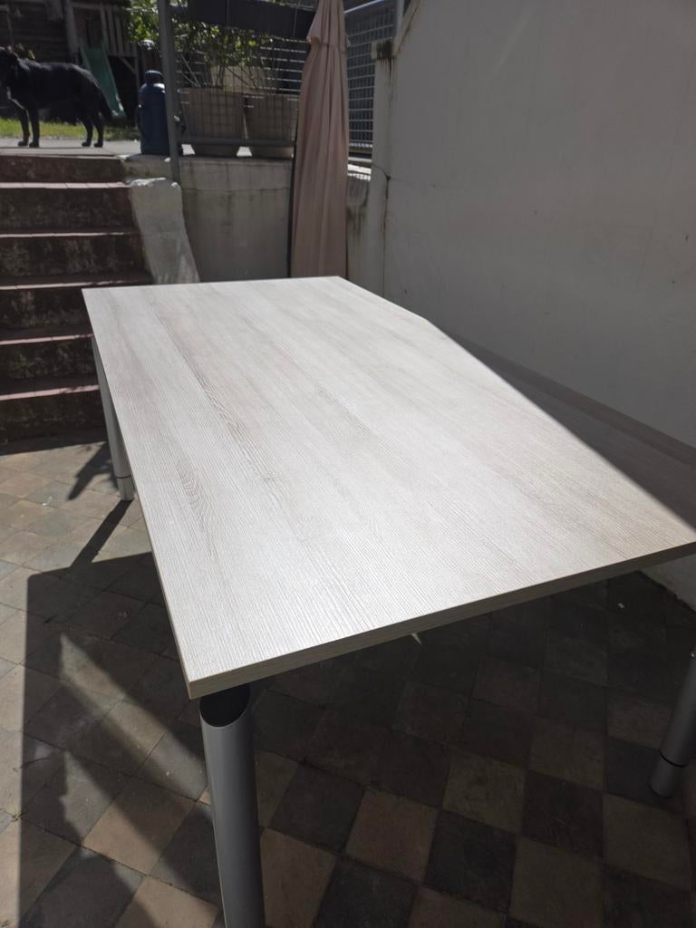 Grote rechthoekige tafel met metalen onderstel, Huis en Inrichting, Tafels | Eettafels, Gebruikt, 50 tot 100 cm, 150 tot 200 cm