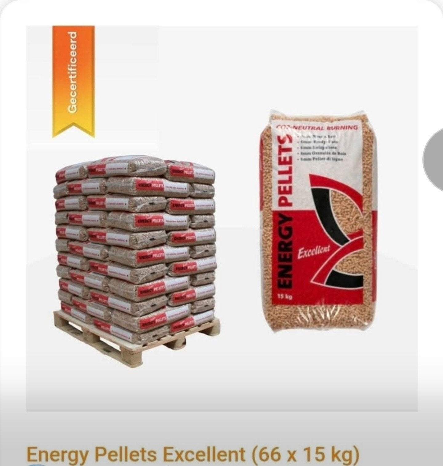 Energy Pellets Excellent (66 x 15 kg) - Gecertificeerd, 6 m³ of meer, Ophalen of Verzenden, Overige houtsoorten, Blokken