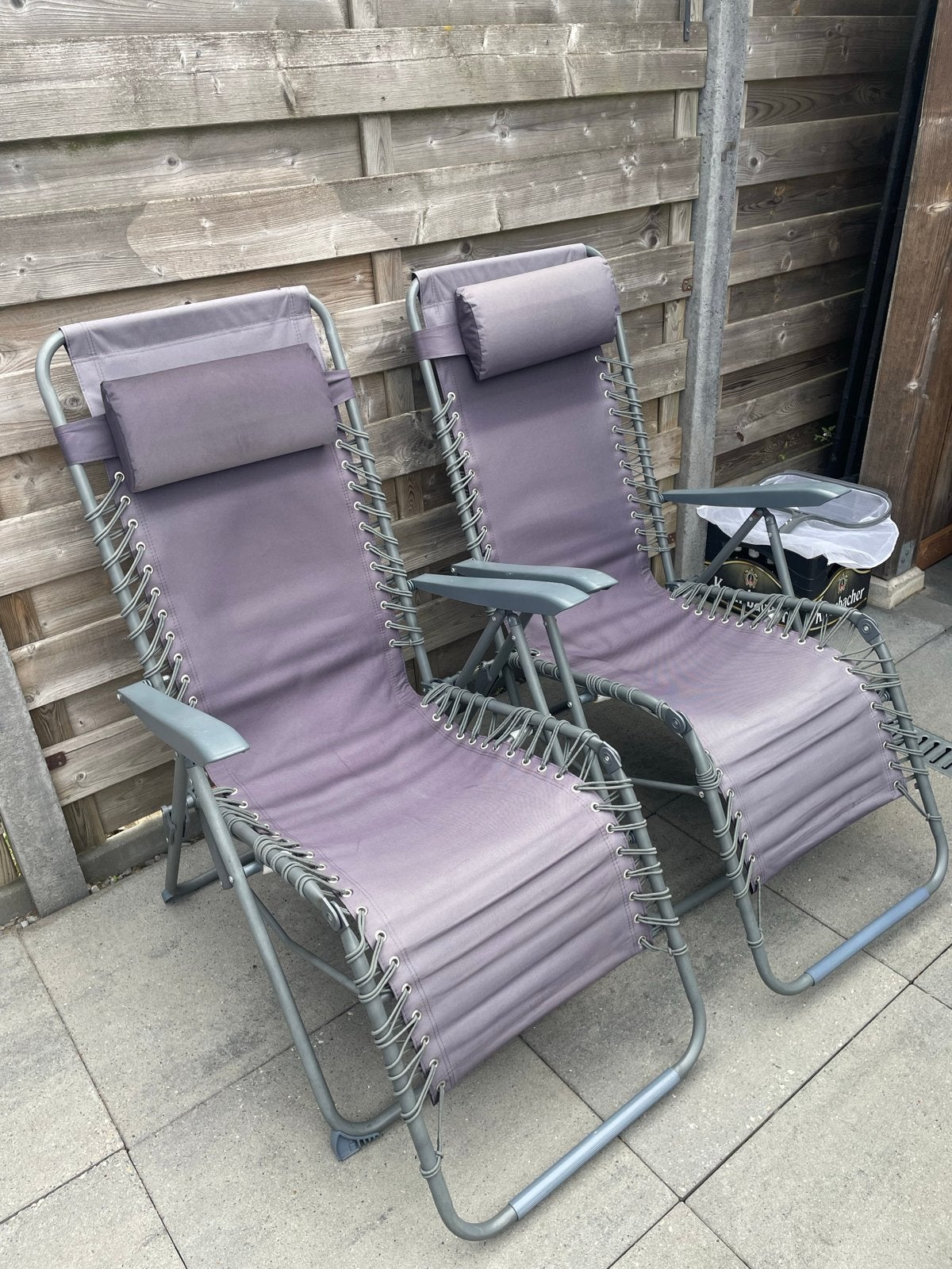 2x Verstelbare Antraciet Camping Relaxstoelen - Ligstoel, Ophalen, Gebruikt, Campingstoel