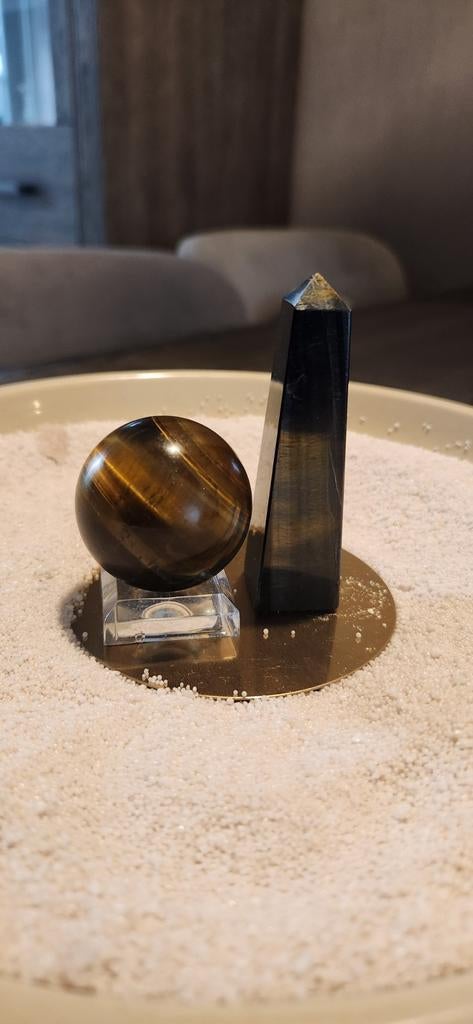 Tijgeroog bol en obelisk, Ophalen of Verzenden