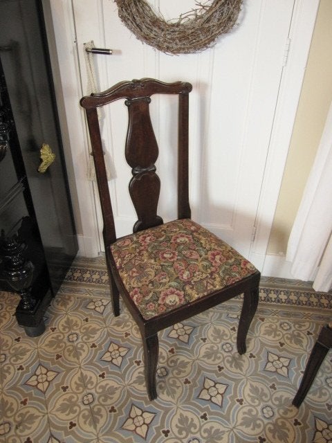4 ranke eiken stoelen, prachtige gobelin zitting mooie kleur, Ophalen