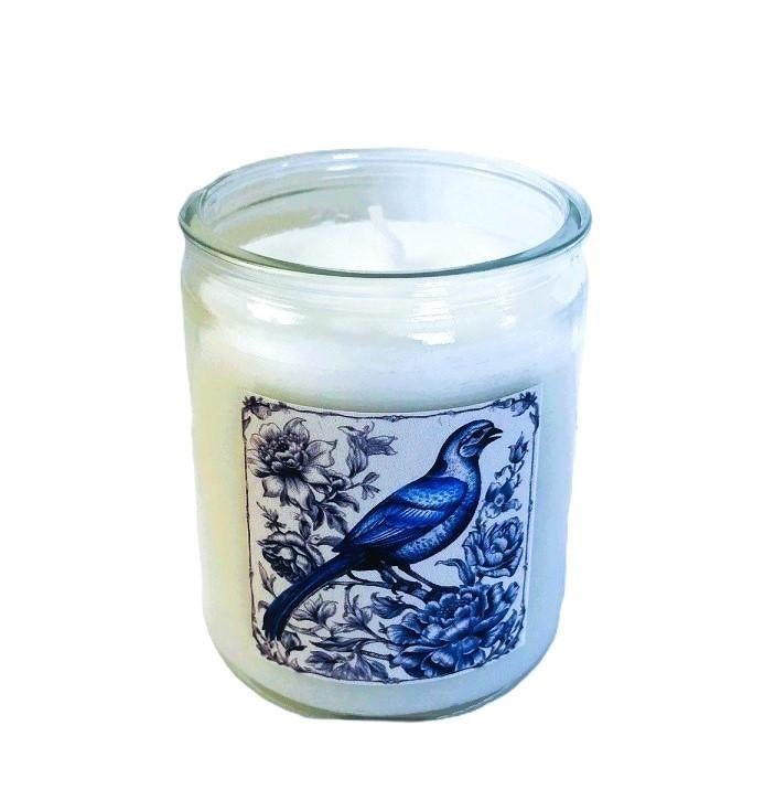 Gift set cadeau kaarsen in glazen delfts blauw kat en vogel, Overige materialen, Verzenden, Wit, Nieuw