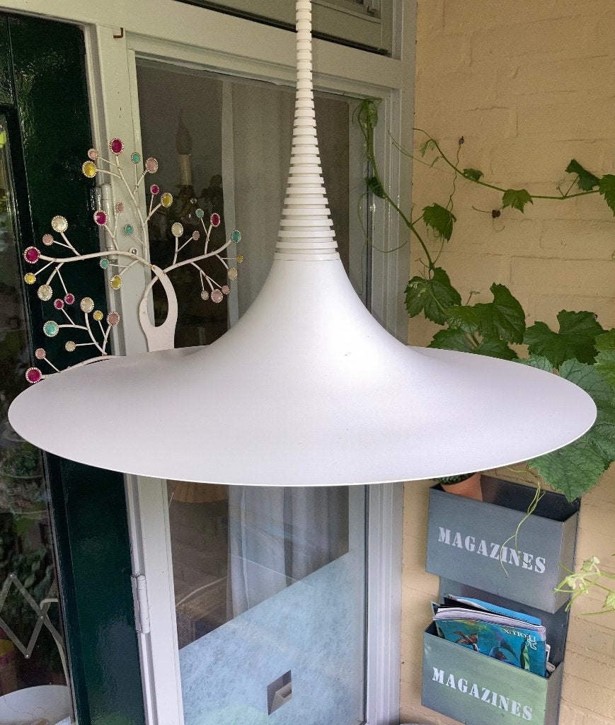 Vintage heksenhoed hanglamp, Ophalen of Verzenden, Gebruikt, Metaal, E27 (groot)