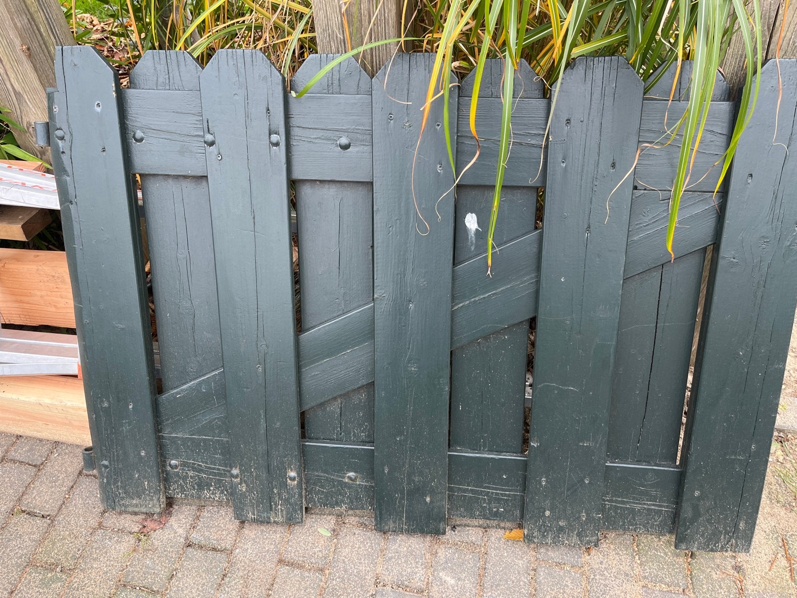 Houten tuinpoort - Groen geverfd, Tuin en Terras, Met poort, Gebruikt, Ophalen of Verzenden, Tuinhek