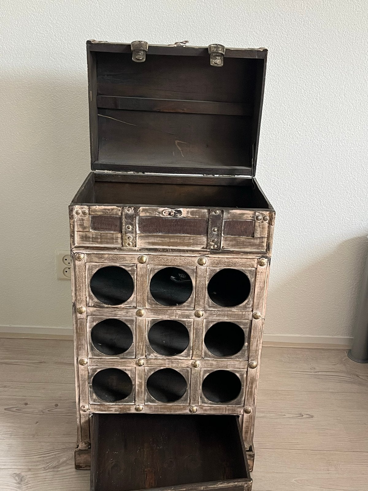 Vintage Wijnrek Kast met Lade en Opbergvak, Ophalen, Gebruikt, 5 tot 15 flessen, 75 – 100