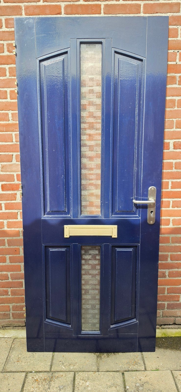 zware hardhouten voordeur met glas en 3 punts sluiting, Ophalen, Gebruikt, 200 tot 215 cm, Glas
