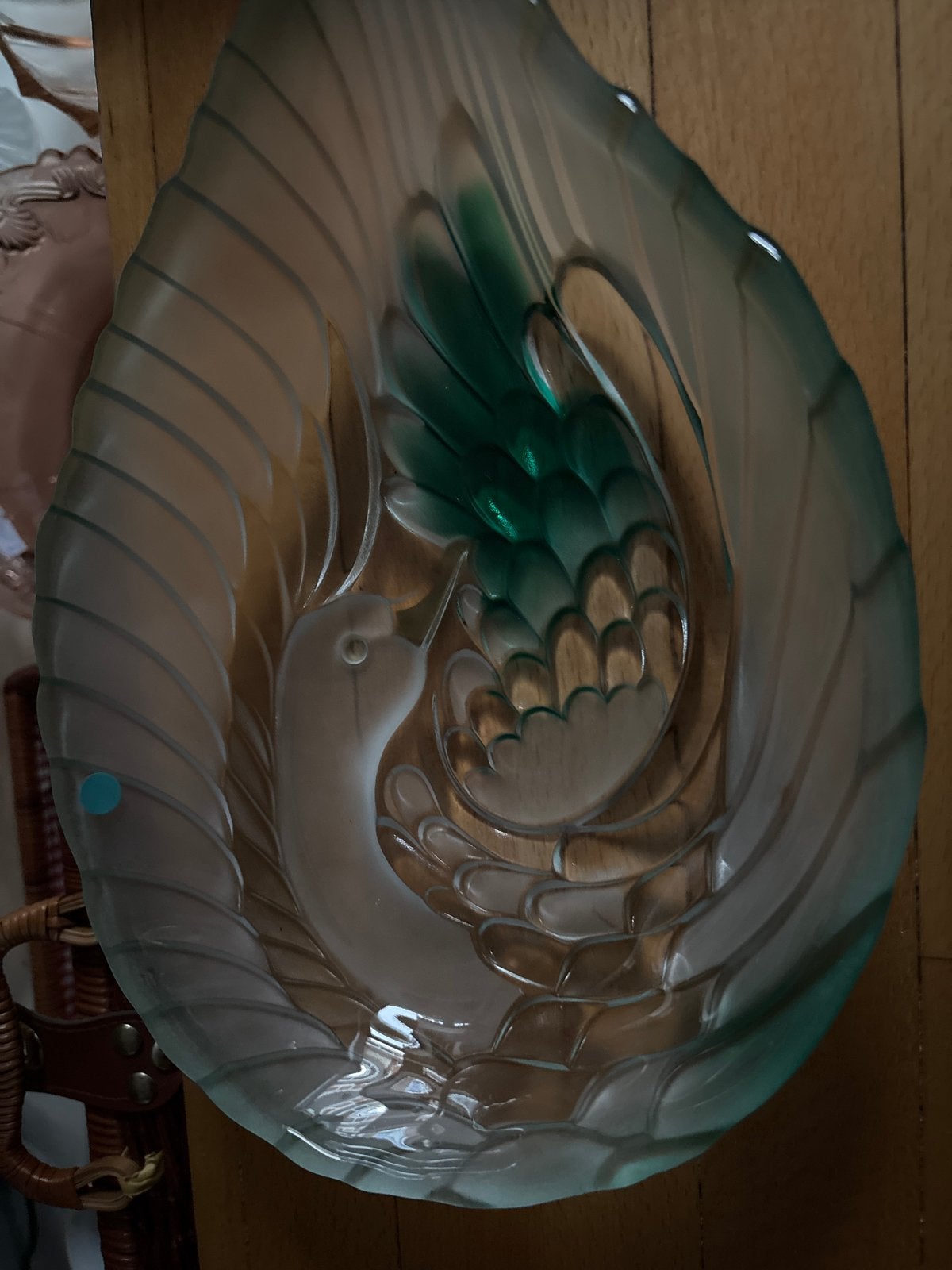 Prachtige glazen schaal met vogelmotief walther glas, Ophalen of Verzenden