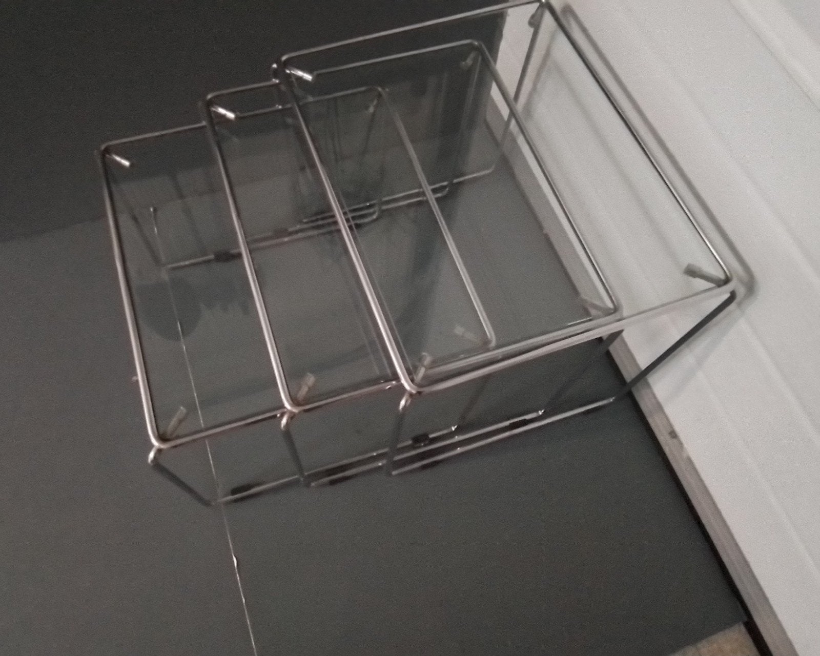 Set van 3 vintage design glazen bijzettafels chroom frame, Huis en Inrichting, Ophalen, Minder dan 45 cm, Minder dan 55 cm, Gebruikt