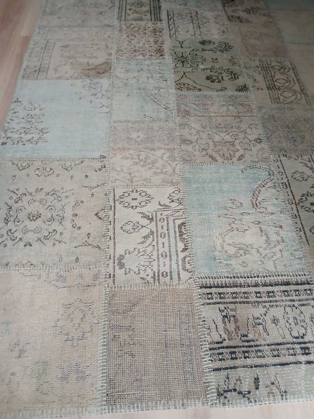 Prachtig groot geblokt wollen vloerkleed 2x3m, Ophalen, Gebruikt, Blauw, 200 cm of meer