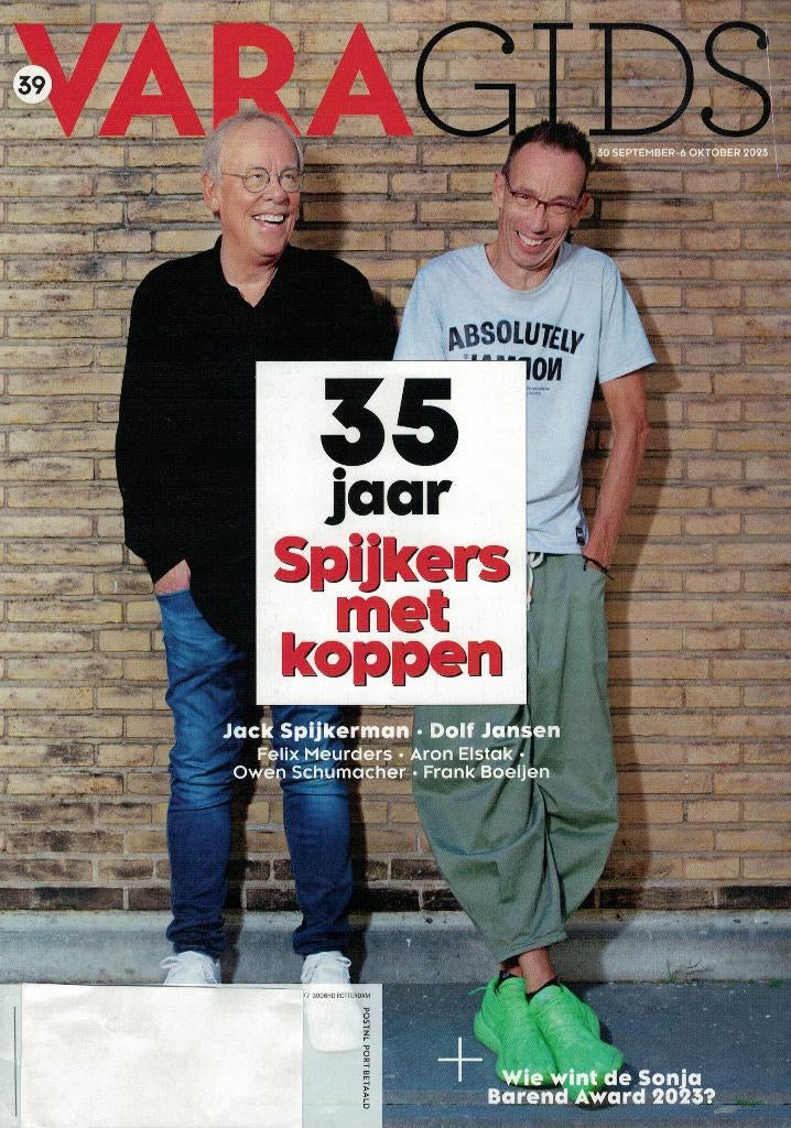 Jack Spijkerman & Dolf Jansen in VARA Gids - No. 39 (2023)., Boeken, Tijdschriften en Kranten, Ophalen of Verzenden, Zo goed als nieuw
