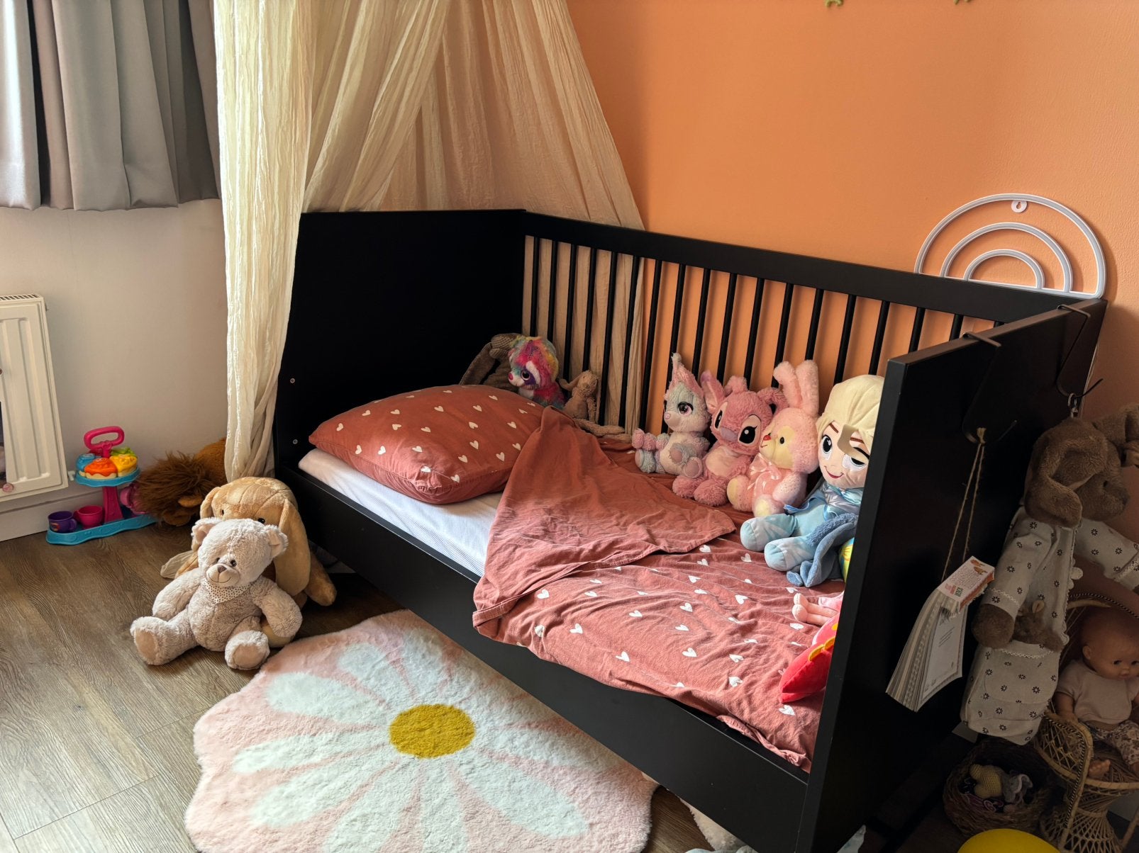 Kidsmill ledikant zwart modular 70x140 cm, Ophalen, Zo goed als nieuw, Minder dan 140 cm, Matras