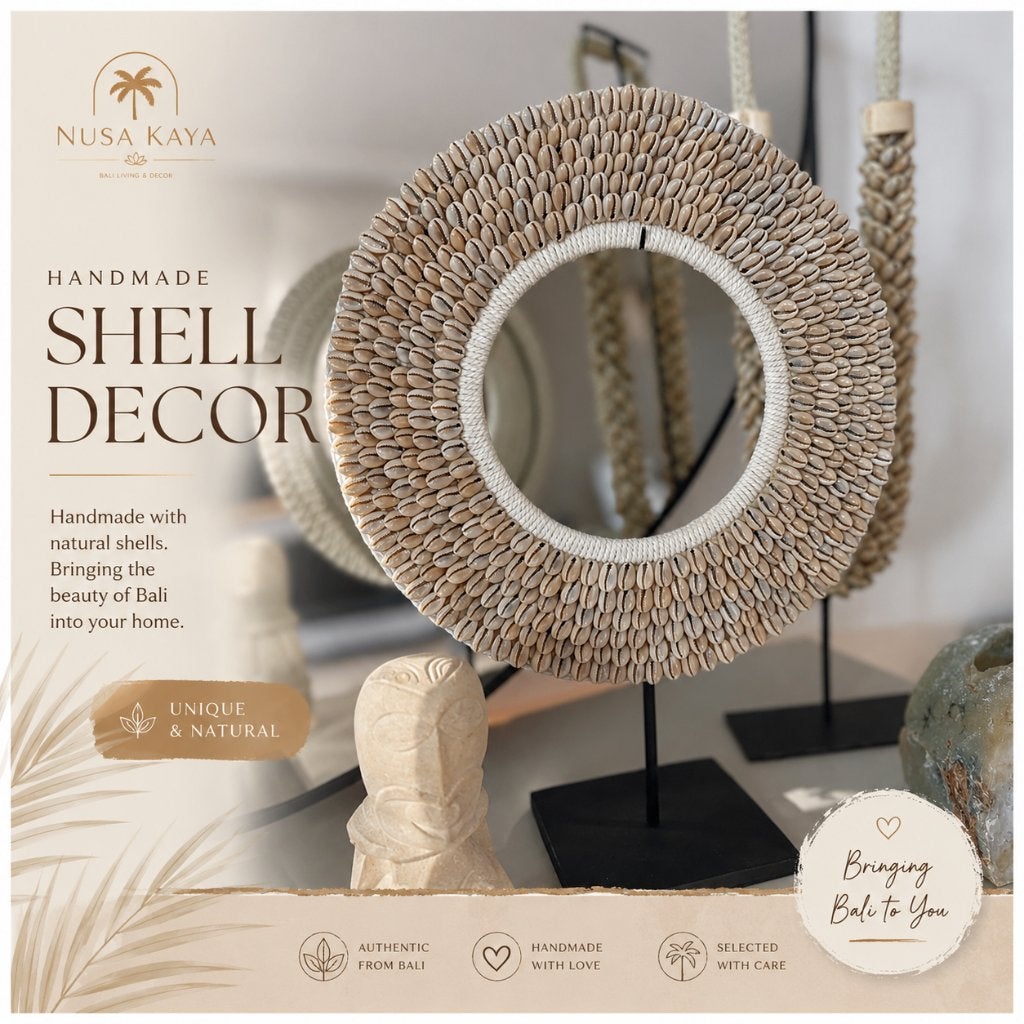 Balinese schelpenkraag op standaard, Huis en Inrichting, Beige, Boho, Nieuw, Ophalen of Verzenden
