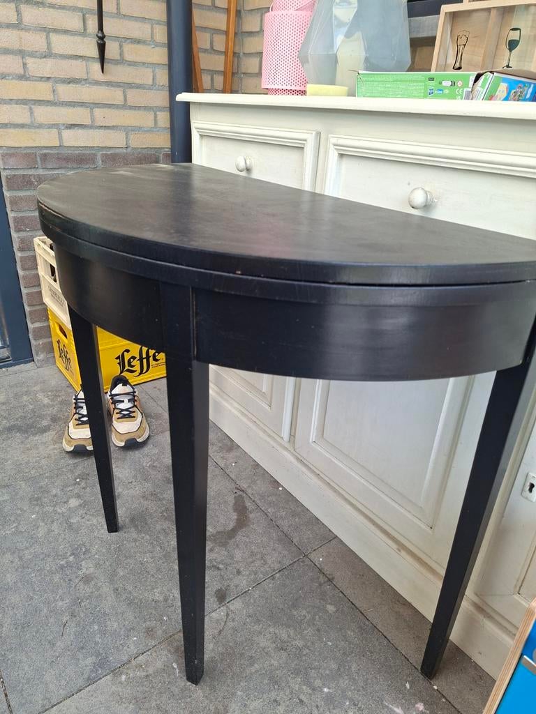 Half ronde tafel - Zwart houten wandtafel, Gebruikt, Klassiek, Ophalen of Verzenden, 75 cm of meer