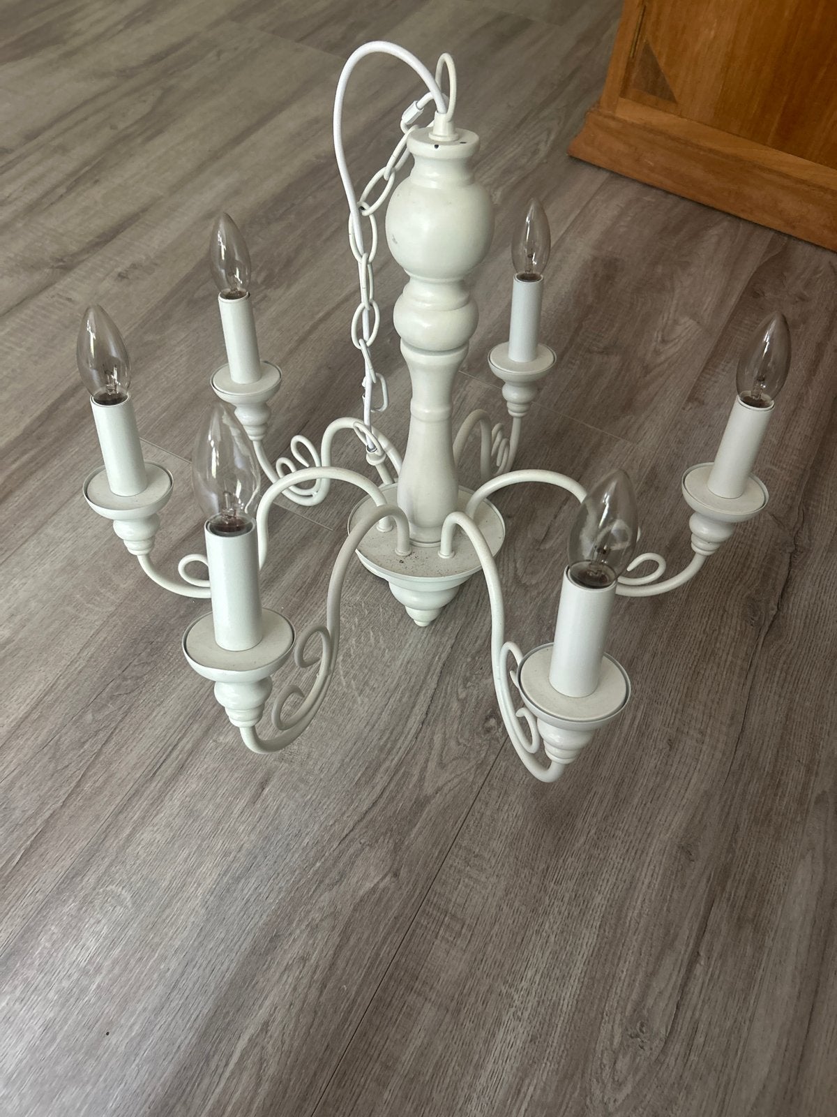 Witte kroonluchter met 6 armen - Klassiek design, Ophalen, Gebruikt, Metaal, E14 (klein)