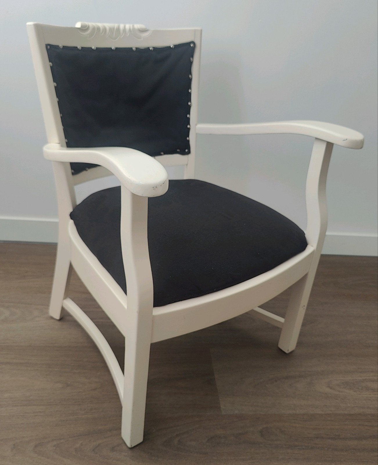 Vintage houten fauteuil, Ophalen, Gebruikt, Minder dan 75 cm, Stof