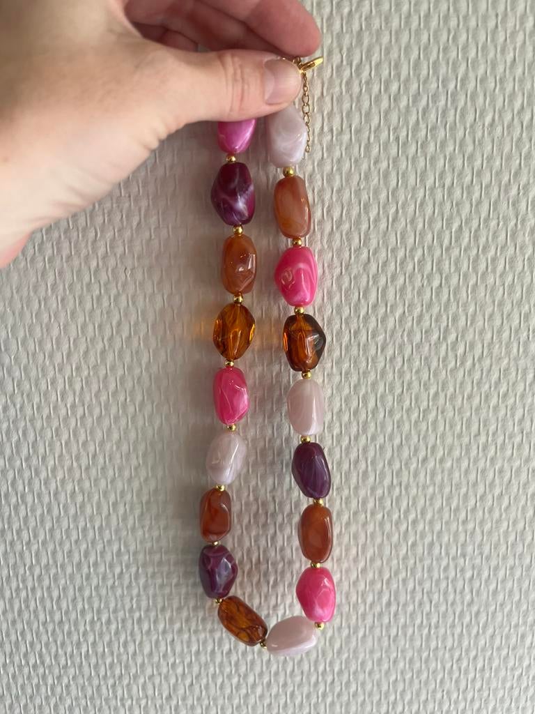 Veolijke kralenketting, Sieraden, Tassen en Uiterlijk, Kettingen, Overige materialen, Verstelbaar, Paars, Nieuw
