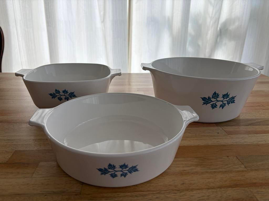 Vintage Pyroflam ovenschalen set - Blue Band decor, Ophalen, Zo goed als nieuw, Schaal of Schalen