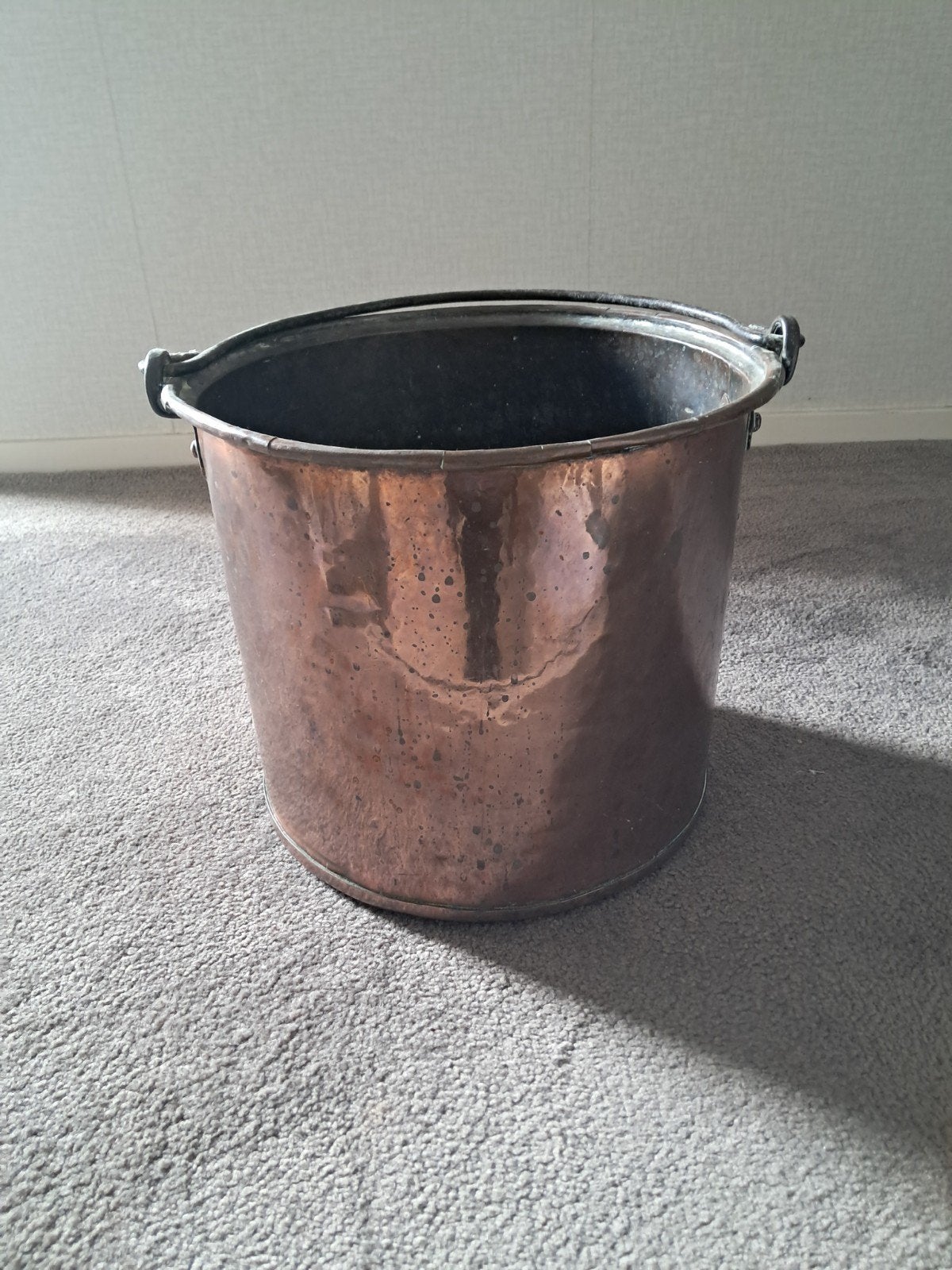 Antieke koperen emmer met handvat - H28 B33 cm, Ophalen of Verzenden