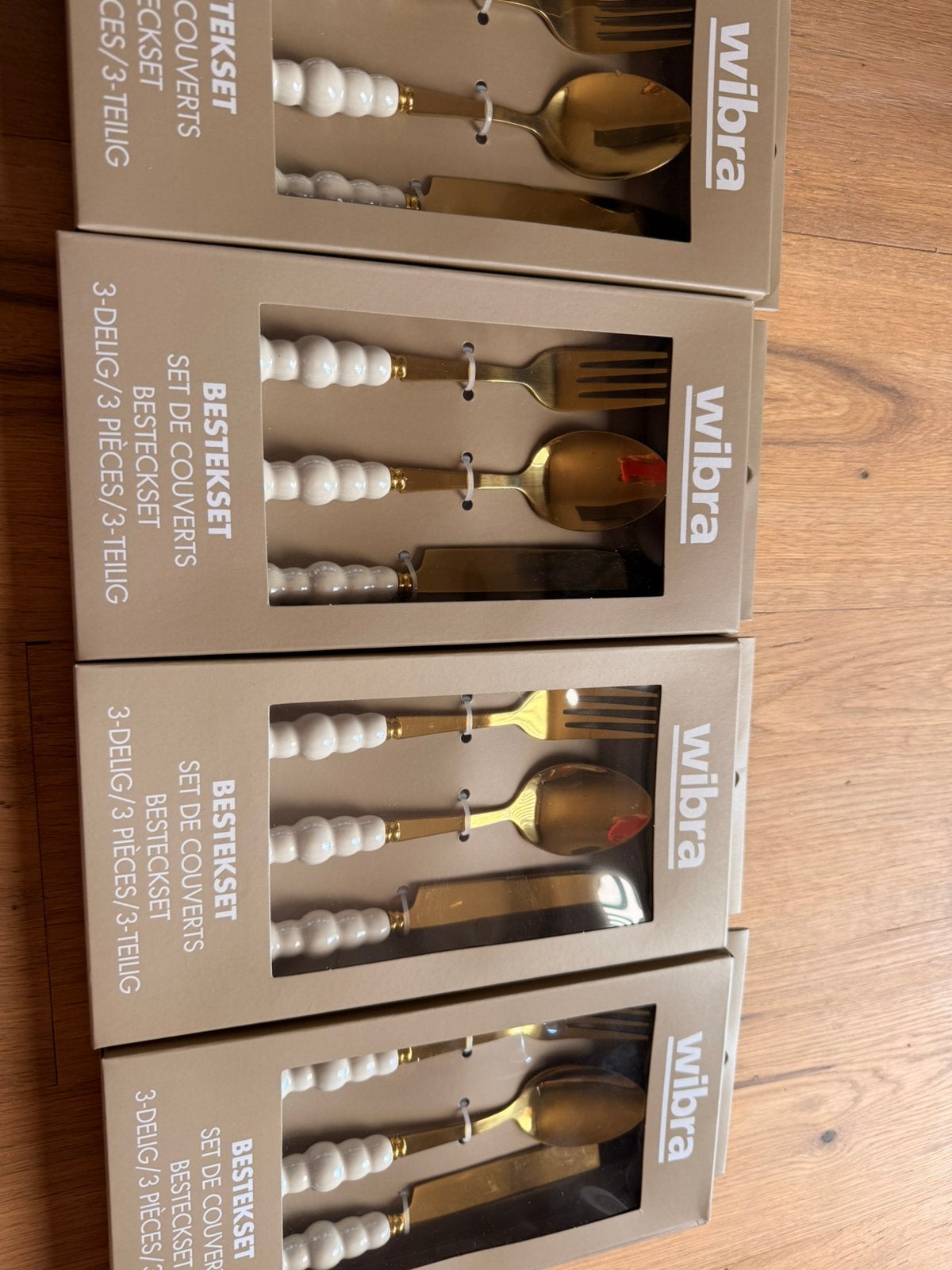4 x driedelig bestekset nieuw, Ophalen of Verzenden, Nieuw, Rvs of Chroom, Bestekset