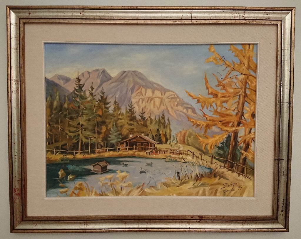 Schilderij - Rainer Bolego 1995 - eendenvijver, Antiek en Kunst, Ophalen, Doek, Olieverf, Vintage