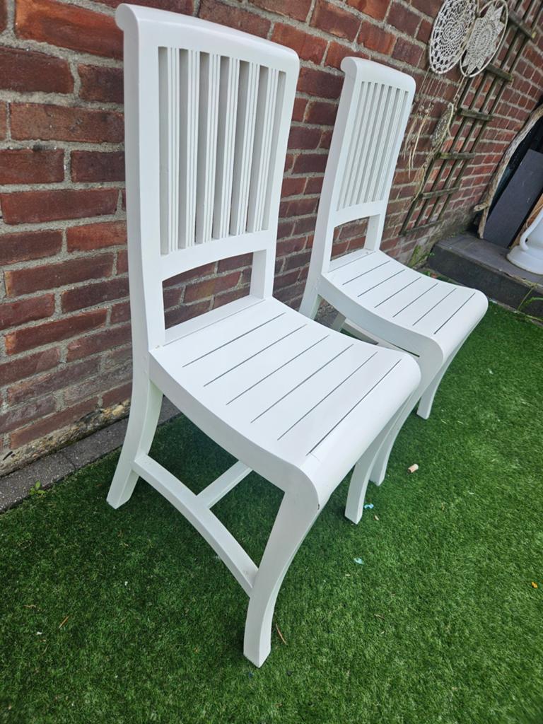 3x brocante witte eetkamer stoelen, Ophalen, Gebruikt, Wit