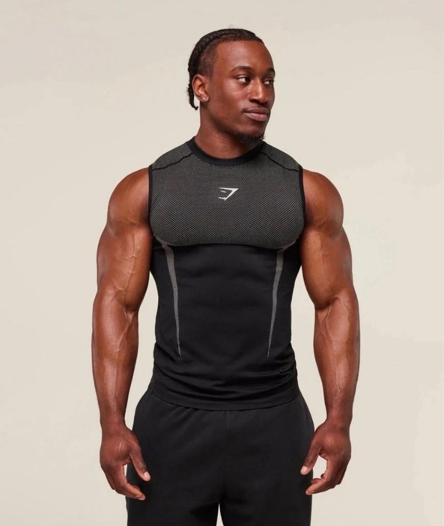 Gymshark Onyx 5.0 Tank - Black/Light Grey - XL (zwart/grijs), Fitness, Ophalen of Verzenden, Gymshark, Zwart
