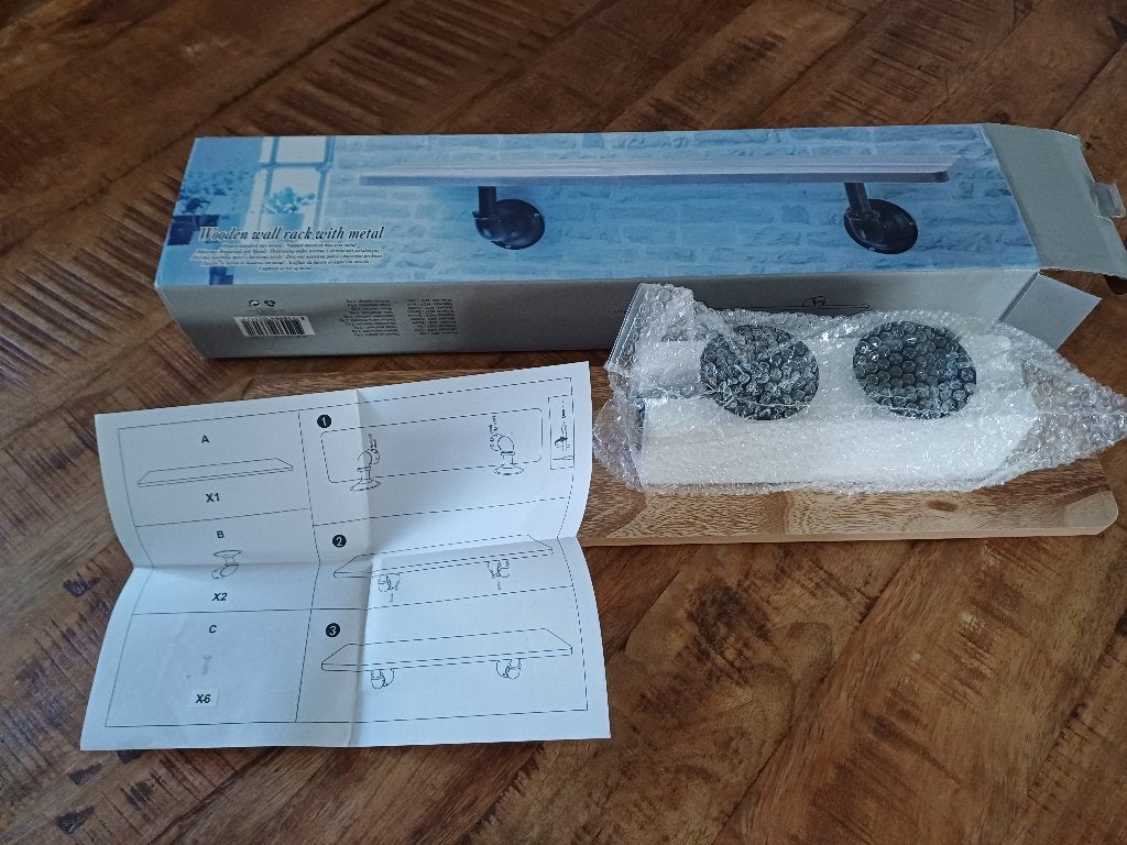 Wandplank MDF eiken met zwart metaal nieuw in de doos, Ophalen of Verzenden, Nieuw