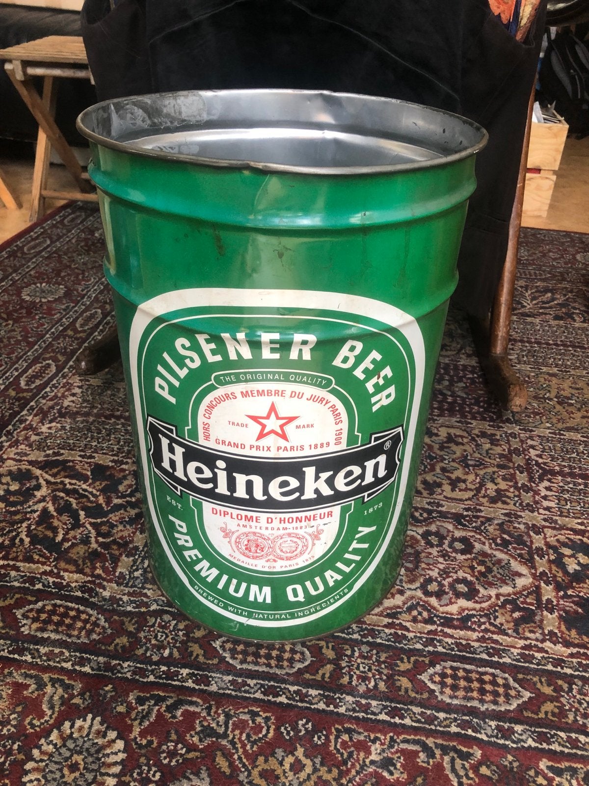Heineken Prullenbak 30 Liter - Vintage Blik Design, Gebruikt, Ophalen of Verzenden, Metaal, 5 – 50