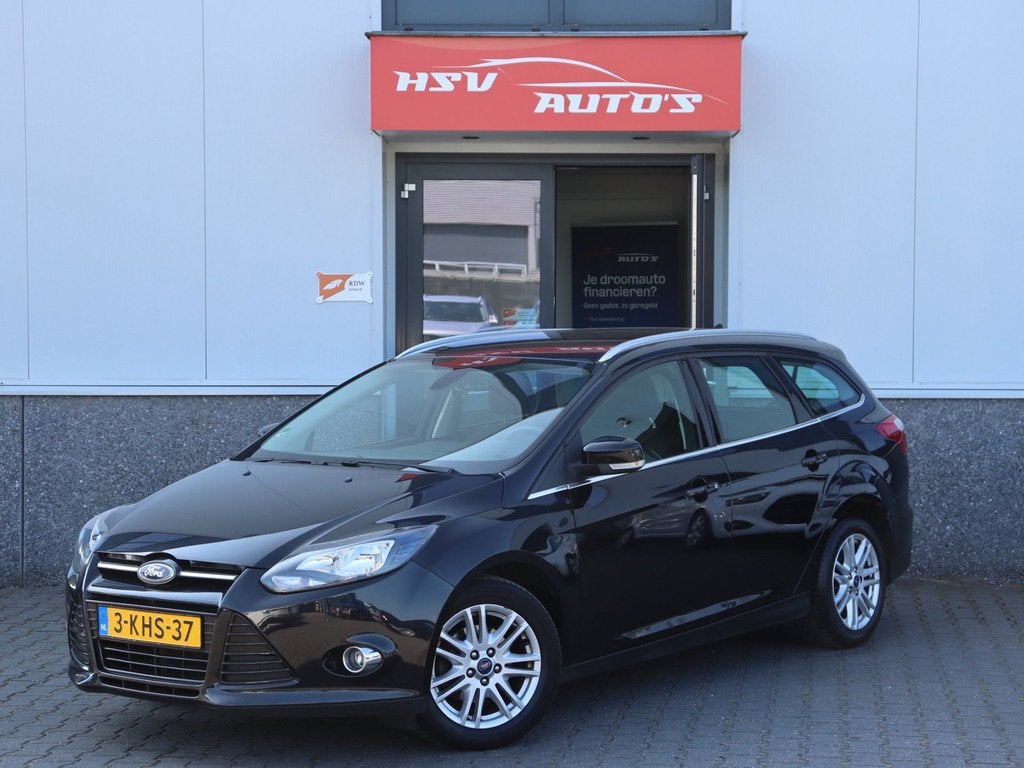Ford Focus Wagon 1.0 EcoBoost Titanium navi LM airco, Auto's, Euro 5, 125 pk, Gebruikt, Zwart