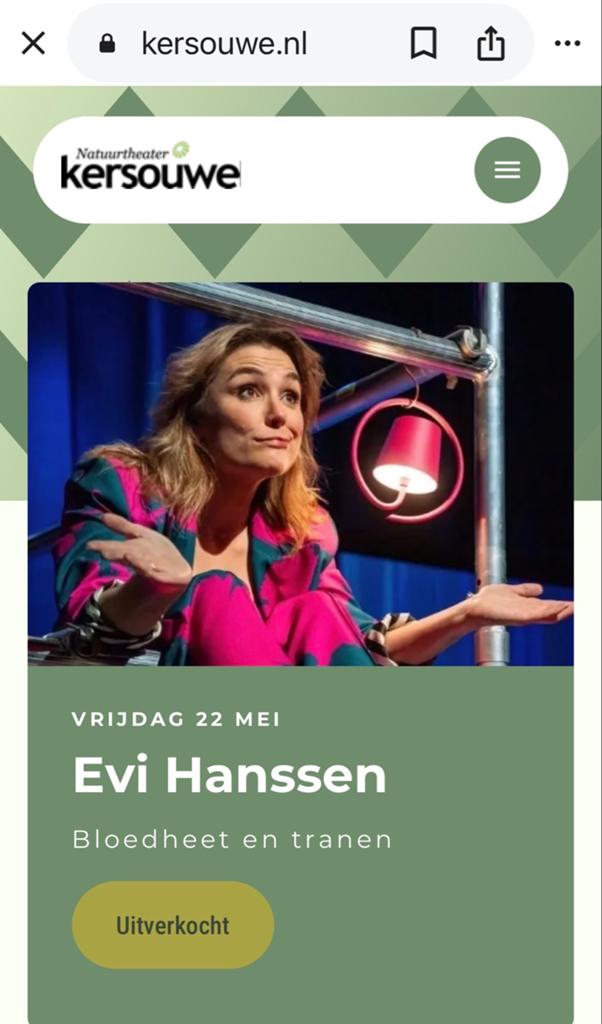 Kaarten Evi Hanssen - Bloedheet en Tranen, Tickets en Kaartjes, Twee personen