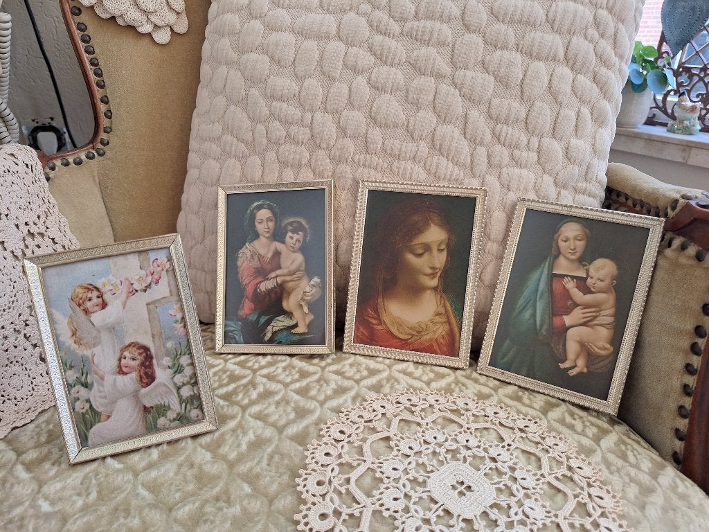 4 Brocante Fotolijstjes met Bewerkte Rand ** Mimosa **, Ophalen of Verzenden