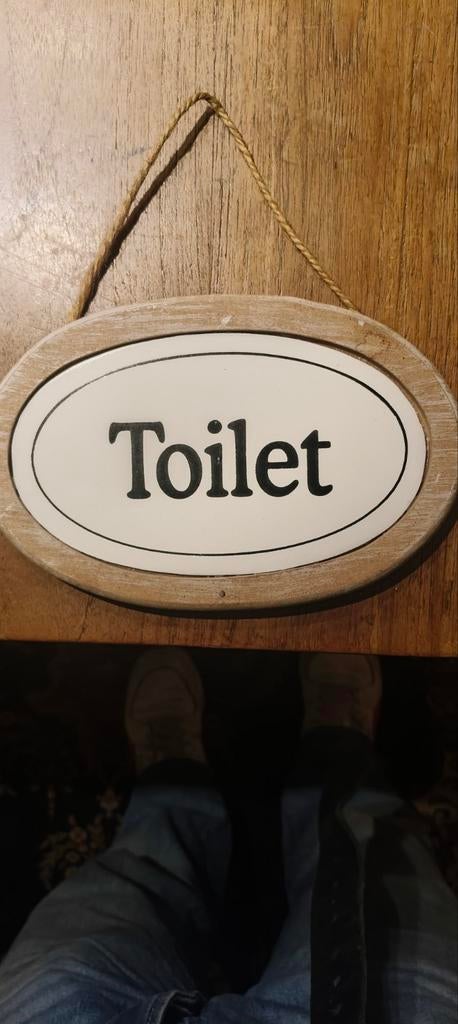 Toilet bordje - Houten ovaal bordje met touw, Ophalen of Verzenden, Gebruikt