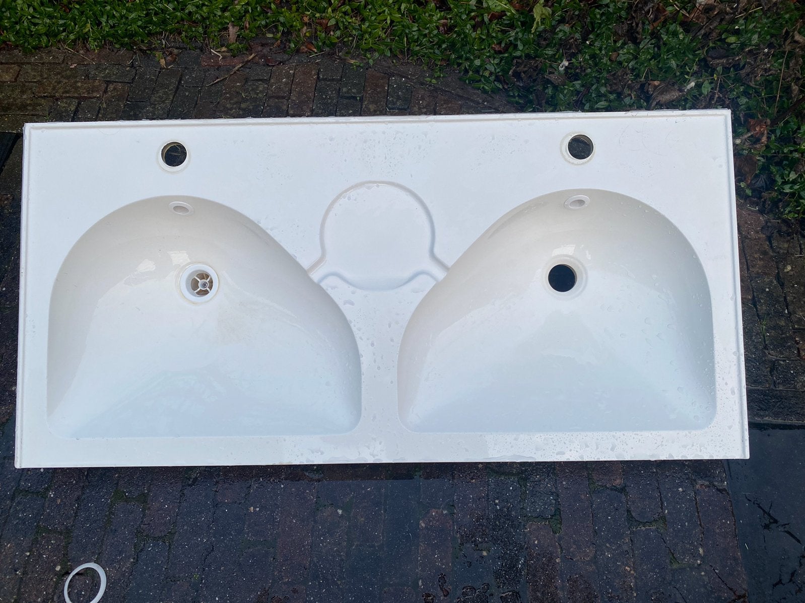 Dubbele wasbak AFM 112x50x6 cm. Acryl., Ophalen, Zo goed als nieuw, Wastafel