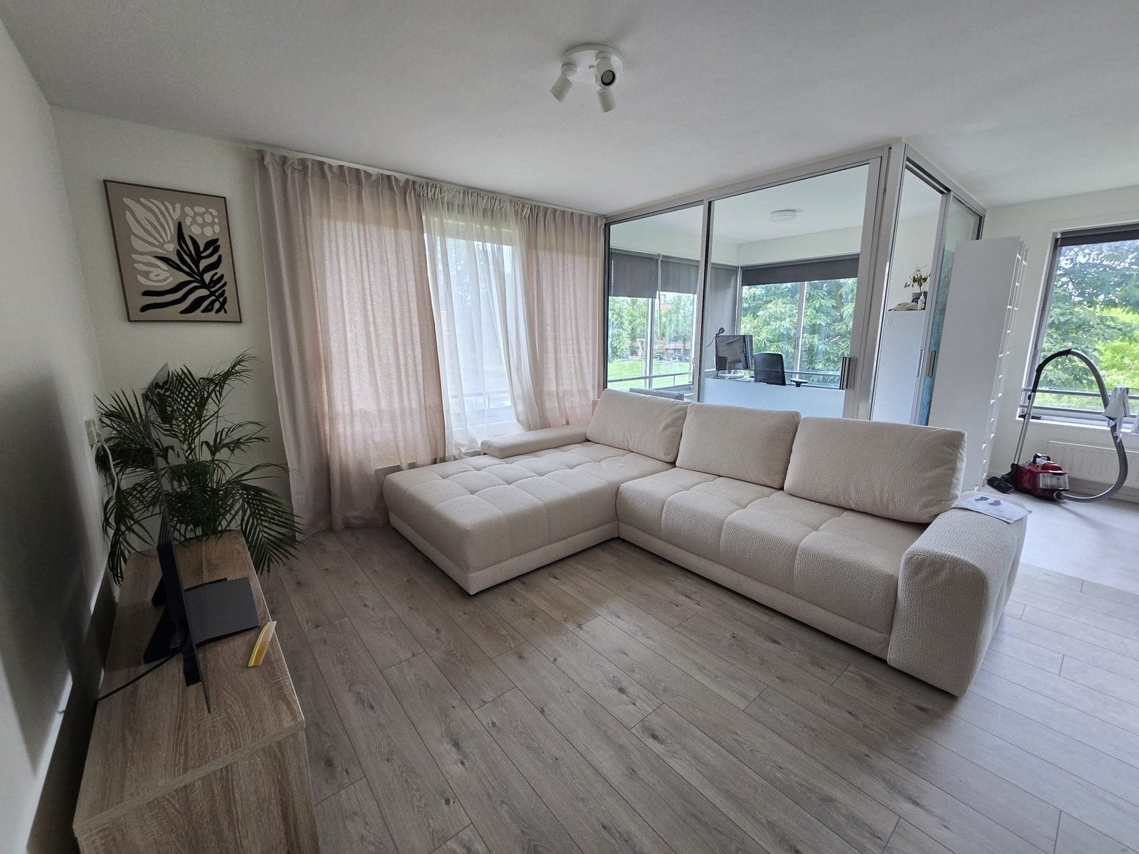 New Creamy corner sofa bed, Ophalen of Verzenden, Nieuw, L shap sofa bed
