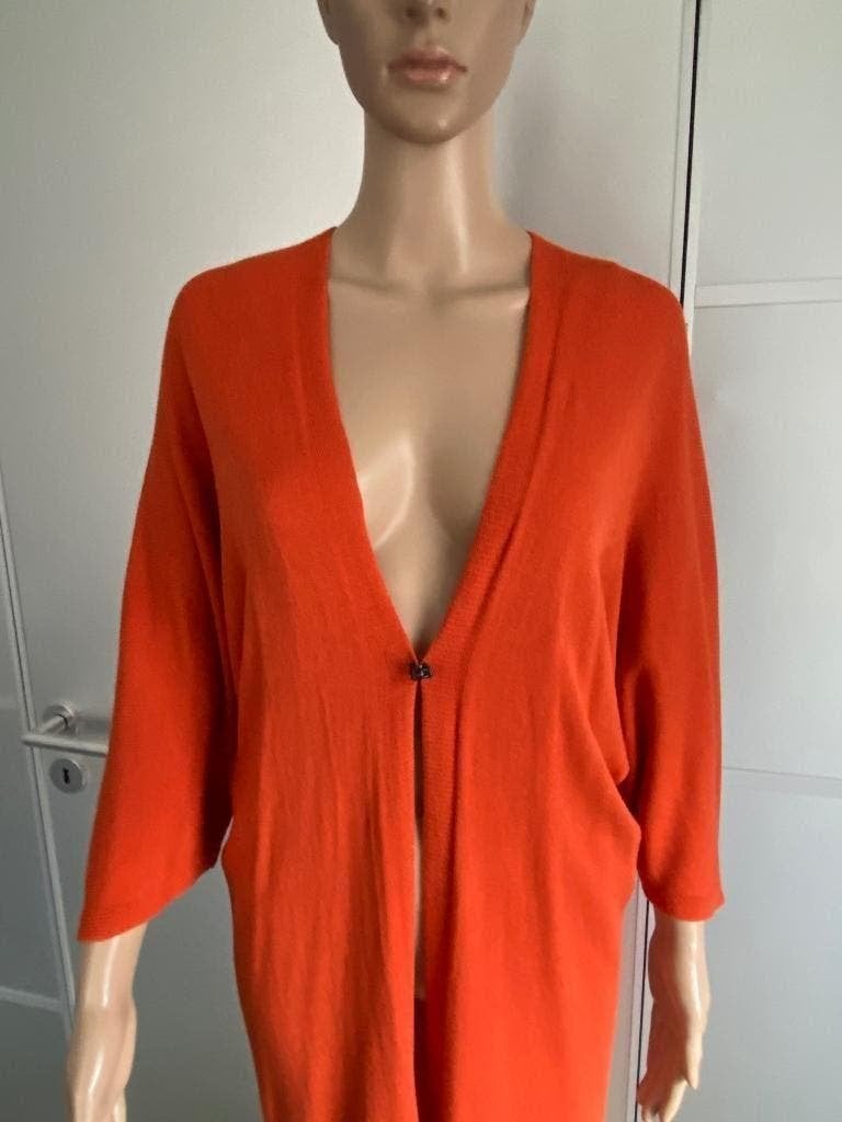 K143 Made in Italy mt. L=40/42 lang vest fijn-gebreid oranje, Made in Italy, Maat 42/44 (L), Oranje, Ophalen of Verzenden