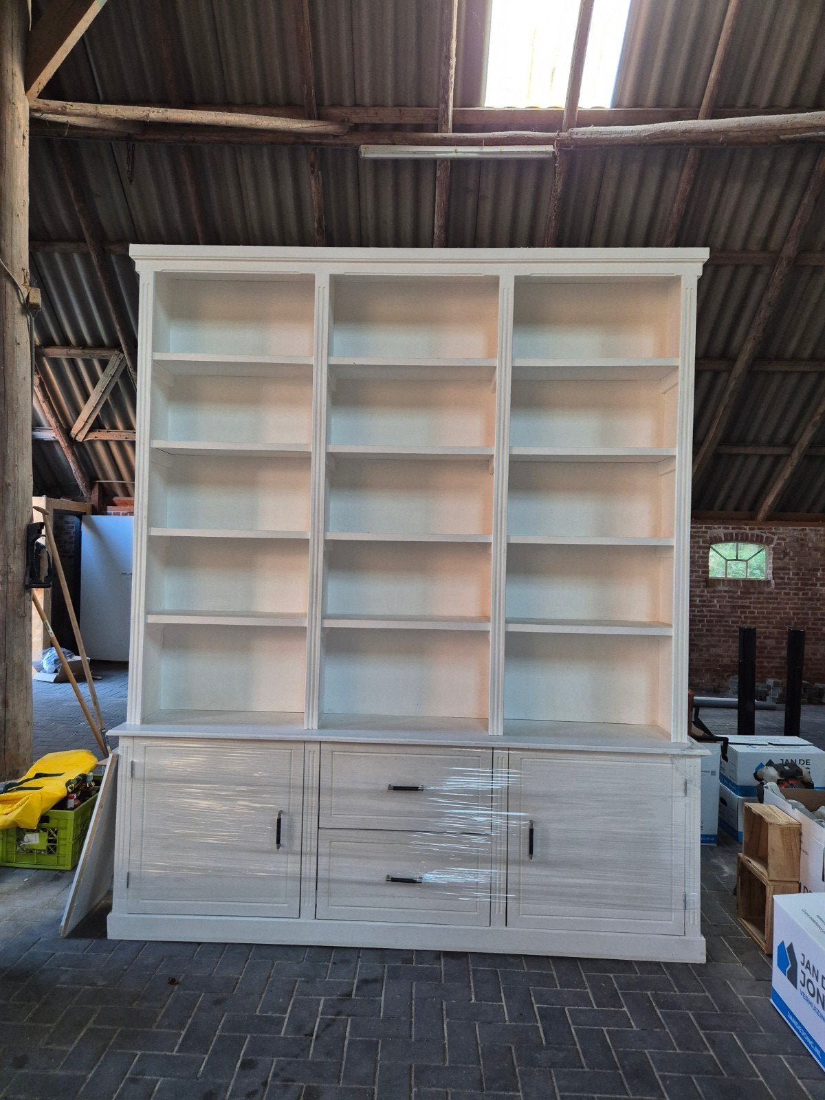 Hoge, zelfgemaakte boekenkast met lades en deuren, Huis en Inrichting, Ophalen, Gebruikt, 200 cm of meer, Met lade(s)