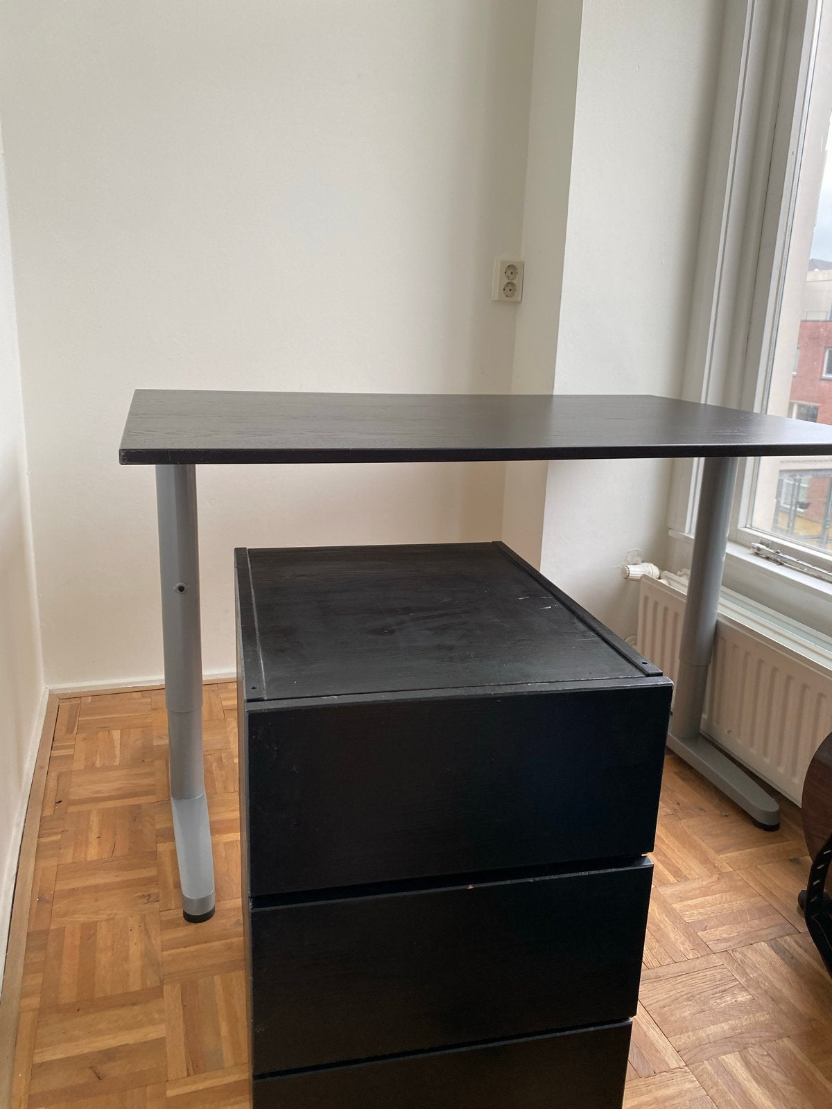 Zwart Bureau met Ladenkast - 120x80 cm, Huis en Inrichting, Bureaus, Ophalen, Zwart, Gebruikt, Met lades