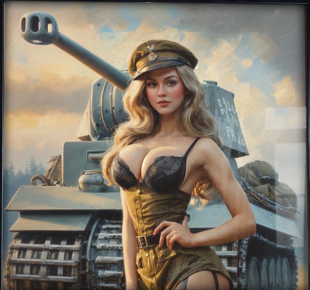 [Poster in Frame] Sexy Leger USA WW2 Pin up + Tank, Verzenden, Landmacht, Amerika, Foto of Poster